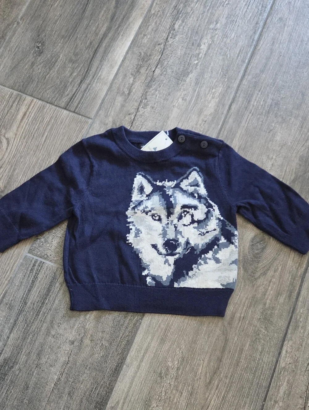 GAP Baby NWT/EUC 3-6 Months Navy Wolf Intarsia Sweater and Hat